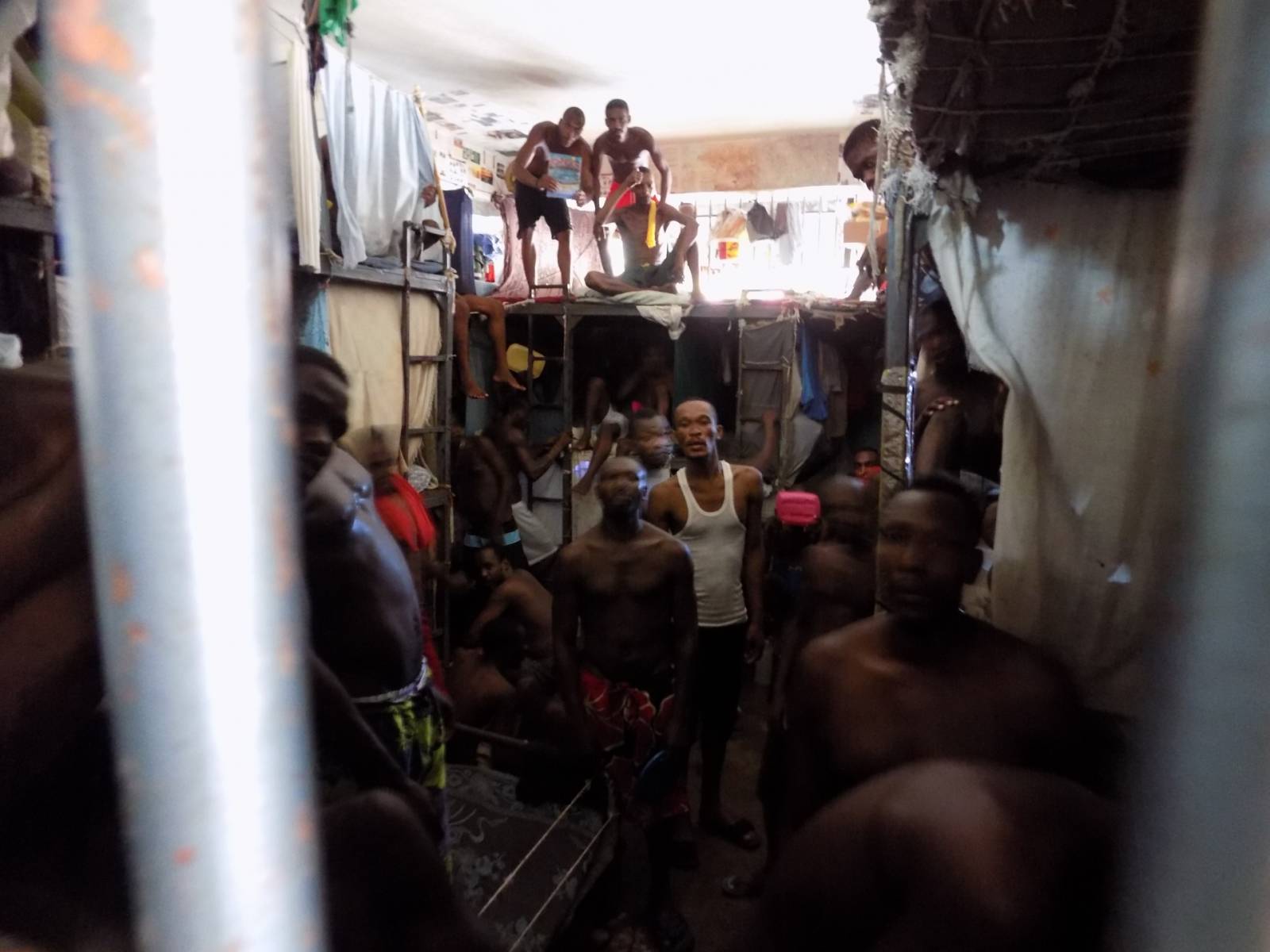 A crowded prison cell